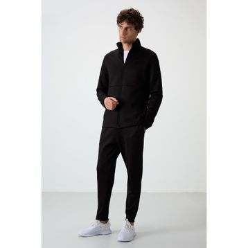 Air Jones 85199 Siyah Fermuarlı Dik Yaka Gizli Cepli Erkek Eşofman Takım