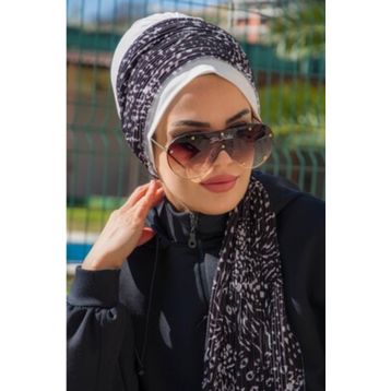 Aişe Tesettür Beyaz Fularlı Bone