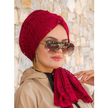 Aişe Tesettür Bordo Dantel Tokalı Bone