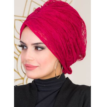 Aişe Tesettür Bordo Dantel Tokalı Bone