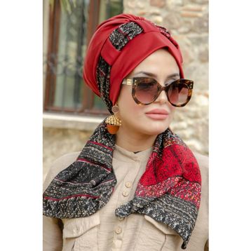 Aişe Tesettür Bordo Fularlı Bone