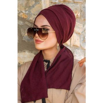 Aişe Tesettür Koyu Bordo Krınkıl Atkılı Bone