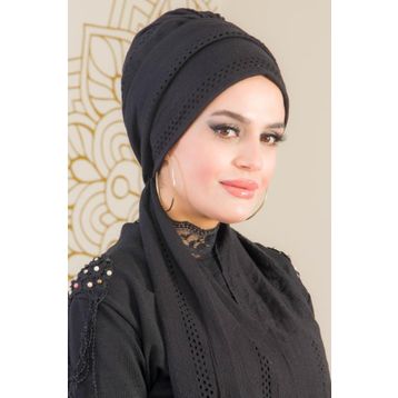 Aişe Tesettür Siyah Atkılı Bone
