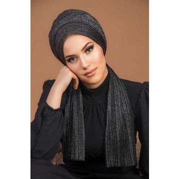 Aişe Tesettür Siyah Piliseli Atkılı Bone