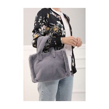 Aisha's Design Gri Kadın Mini Peluş Çanta