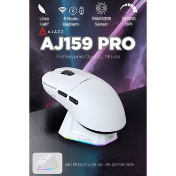 Ajazz AJ159 Pro Beyaz Şarjlı Optik Kablolu/Kablosuz Oyuncu Mouse