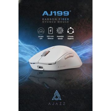 Ajazz AJ199 Carbon Fiber Beyaz Şarjlı Optik Kablolu/Kablosuz Oyuncu Mouse