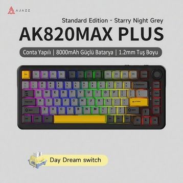 Ajazz AK820 Max Plus RGB %75 TKL Siyah Daydream Switch Kablosuz Mekanik Gaming Klavye