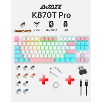 Ajazz K870T Pro RGB TKL Brown Switch Mekanik Beyaz Gaming Klavye