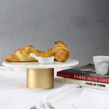 Akayev Mermer 28 cm Metal Ayaklı Beyaz Yuvarlak Sunum Tabağı