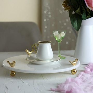 Akayev Mermer 30 cm Beyaz Yuvarlak Sunum Tabağı