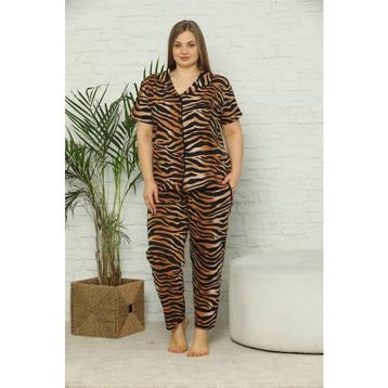 Akbeniz 202 Kadın Pamuklu Cepli Kısa Kol Büyük Beden Pijama Takım
