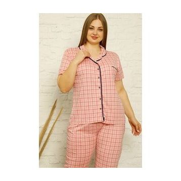 Akbeniz 202126 Pamuklu Cepli Kısa Kol Büyük Beden Kadın Pijama Takım