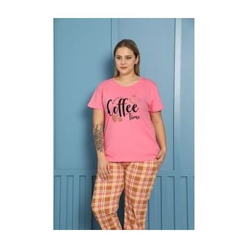 Akbeniz 202156 Kadın %100 Pamuk Kısa Kol Büyük Beden Pijama Takım
