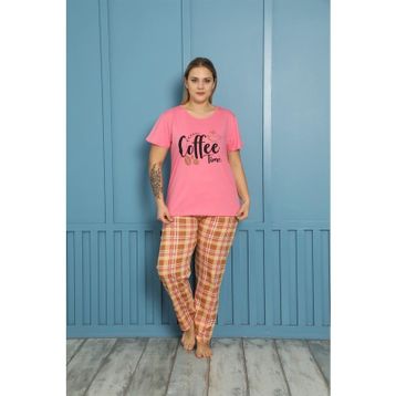 Akbeniz 202156 Kadın %100 Pamuk Kısa Kol Büyük Beden Pijama Takım