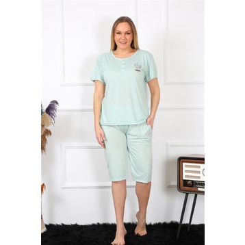 Akbeniz 202193 Büyük Beden Viscon Su Yeşili Kadın Pijama Takımı
