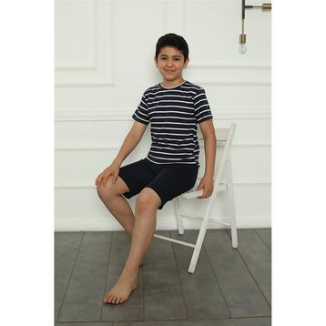 Akbeniz 20394 Cizgili Erkek Çocuk Penye Şortlu Pijama Takım