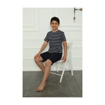 Akbeniz 20394 Cizgili Erkek Çocuk Penye Şortlu Pijama Takım