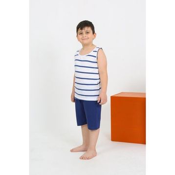 Akbeniz 20435 Erkek Çocuk Sıfır Kol Şortlu Beyaz Penye Pijama Takımı
