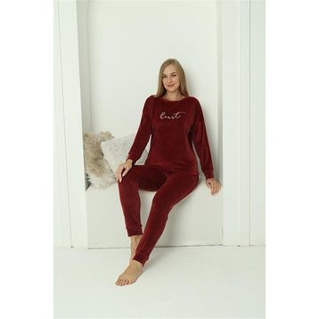 Akbeniz 20624 Kadife Bordo Kadın Pijama Takım