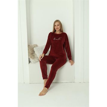 Akbeniz 20624 Kadife Bordo Kadın Pijama Takım