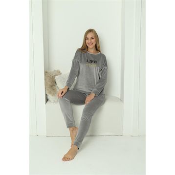 Akbeniz 20624 Kadife Gri Kadın Pijama Takım