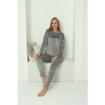 Akbeniz 20624 Kadife Gri Kadın Pijama Takım