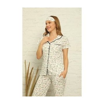 Akbeniz 2842 Pamuk Önden Düğmeli Kısa Kol Kadın Pijama Takımı