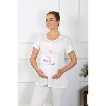 Akbeniz 45210 Ekru Kadın Hamile Pijama Takımı