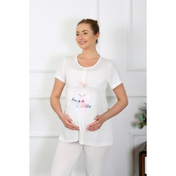 Akbeniz 45210 Ekru Kadın Hamile Pijama Takımı