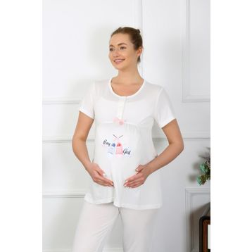 Akbeniz 45210 Ekru Kadın Hamile Pijama Takımı