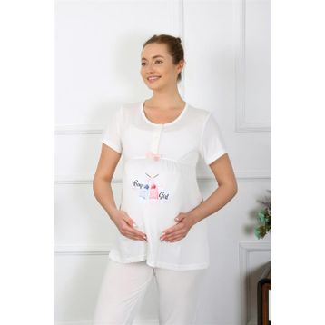 Akbeniz 45210 Ekru Kadın Hamile Pijama Takımı