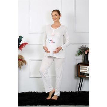 Akbeniz 45501 Ekru Kadın Hamile Pijama Takımı