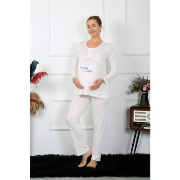 Akbeniz 45501 Ekru Kadın Hamile Pijama Takımı