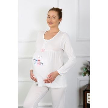 Akbeniz 45501 Ekru Kadın Hamile Pijama Takımı