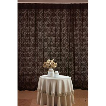 Akça Tekstil 300x260 cm Acı Kahve Damaks Tek Kanat Hazır Dikilmiş Pileli Fon Perde