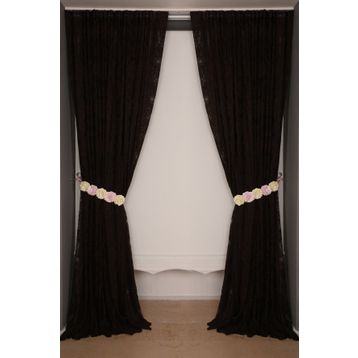 Akça Tekstil 300x260 cm Acı Kahve Damaks Tek Kanat Hazır Dikilmiş Pileli Fon Perde