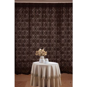 Akça Tekstil 300x260 cm Acı Kahve Damaks Tek Kanat Hazır Dikilmiş Pileli Fon Perde