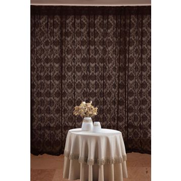 Akça Tekstil 300x260 cm Acı Kahve Damaks Tek Kanat Hazır Dikilmiş Pileli Fon Perde