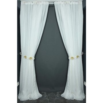 Akça Tekstil 300x260 cm Kırık Beyaz Keten Model Tek Kanat Hazır Dikilmiş Pileli Fon Perde