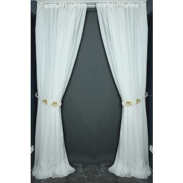 Akça Tekstil 300x260 cm Kırık Beyaz Keten Model Tek Kanat Hazır Dikilmiş Pileli Fon Perde