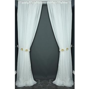 Akça Tekstil 300x260 cm Kırık Beyaz Keten Model Tek Kanat Hazır Dikilmiş Pileli Fon Perde