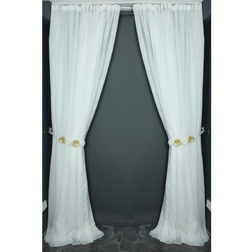 Akça Tekstil 300x260 cm Kırık Beyaz Keten Model Tek Kanat Hazır Dikilmiş Pileli Fon Perde