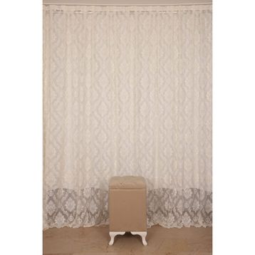 Akça Tekstil 300x260 cm Krem Damaks Model Tek Kanat Hazır Dikilmiş Pileli Fon Perde