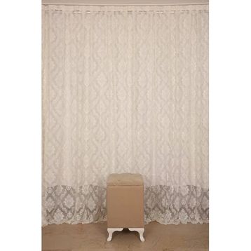 Akça Tekstil 300x260 cm Krem Damaks Model Tek Kanat Hazır Dikilmiş Pileli Fon Perde