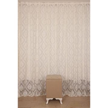 Akça Tekstil 300x260 cm Krem Damaks Model Tek Kanat Hazır Dikilmiş Pileli Fon Perde