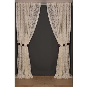 Akça Tekstil 300x260 cm Krem Damaks Model Tek Kanat Hazır Dikilmiş Pileli Fon Perde