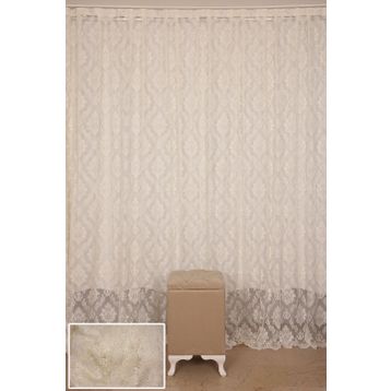 Akça Tekstil 300x260 cm Krem Damaks Model Tek Kanat Hazır Dikilmiş Pileli Fon Perde