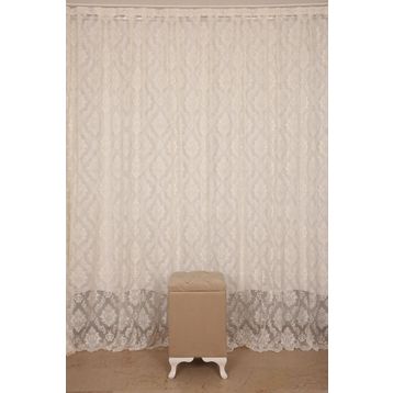 Akça Tekstil 300x260 cm Krem Damaks Model Tek Kanat Hazır Dikilmiş Pileli Fon Perde