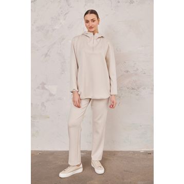 Aker Ekru Beli Lastikli Örme Pantolon